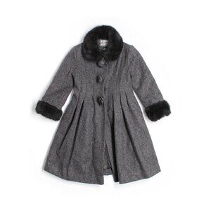 Girl Rothschild Gray Black Wool Faux Fur Holiday Winter Church Dress Coat Size 5